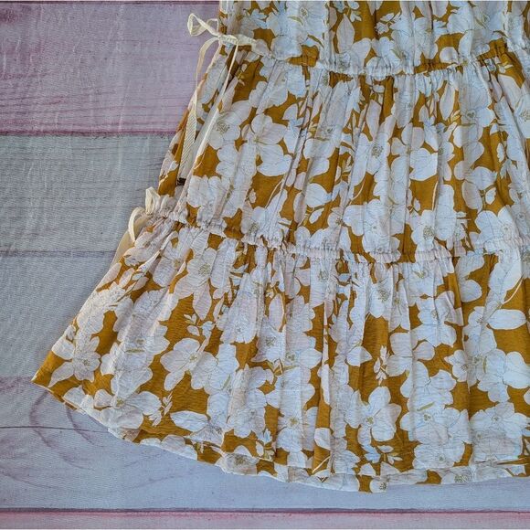 Anthro Mon Renn Magnolia Floral White and Yellow Women's Tiered Midi Skirt Large - Picture 3 of 6